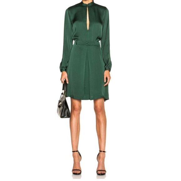NEW $460 TOTÊME Murau Belted Dress‎ Emerald Green Sz Large Ling Sleeve Classic - Picture 2 of 10